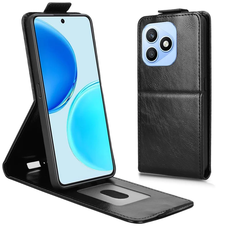 For Honor X8d 4G Stand Case Magnetic Clasp Vertical Flip Leather Phone Cover with Card Holder - Black