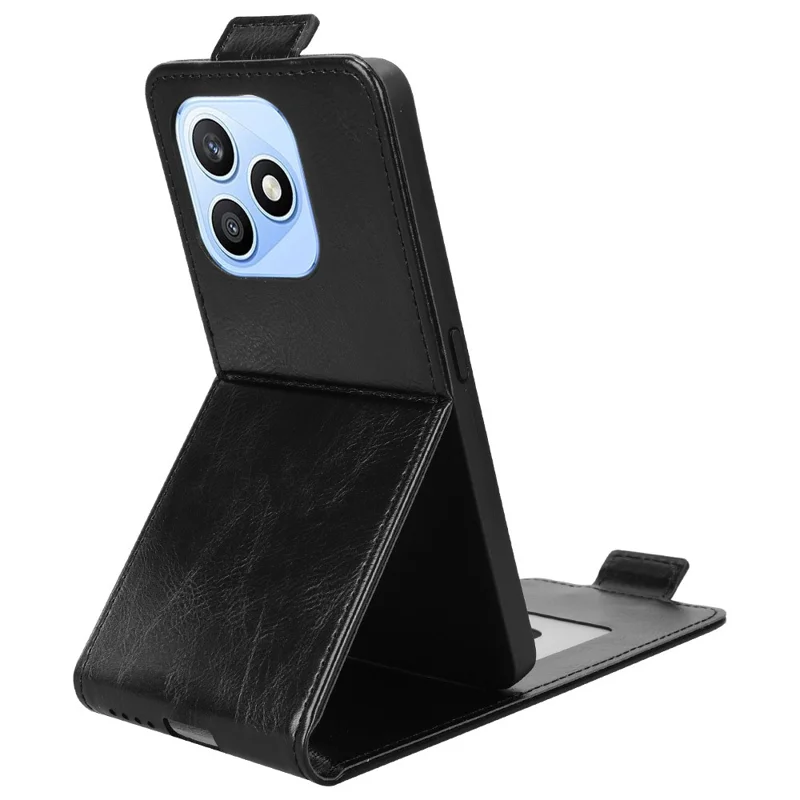 For Honor X8d 4G Stand Case Magnetic Clasp Vertical Flip Leather Phone Cover with Card Holder - Black