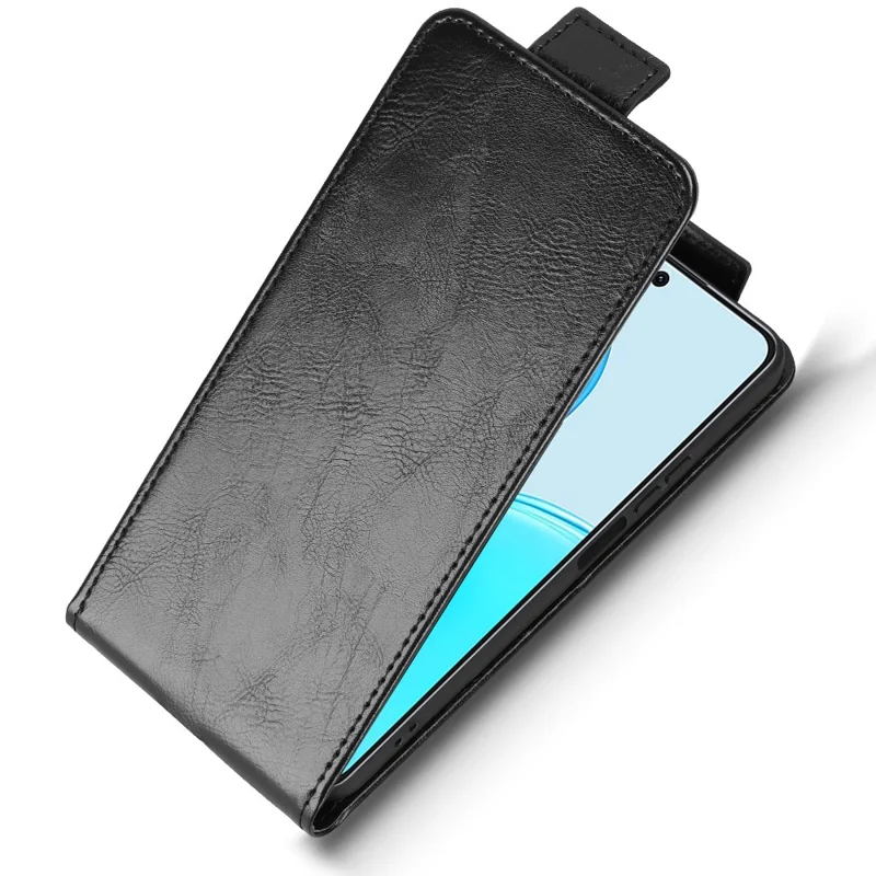 For Honor X8d 4G Stand Case Magnetic Clasp Vertical Flip Leather Phone Cover with Card Holder - Black