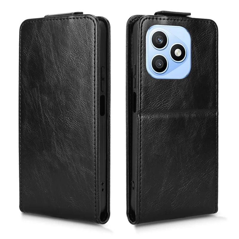 For Honor X8d 4G Stand Case Magnetic Clasp Vertical Flip Leather Phone Cover with Card Holder - Black