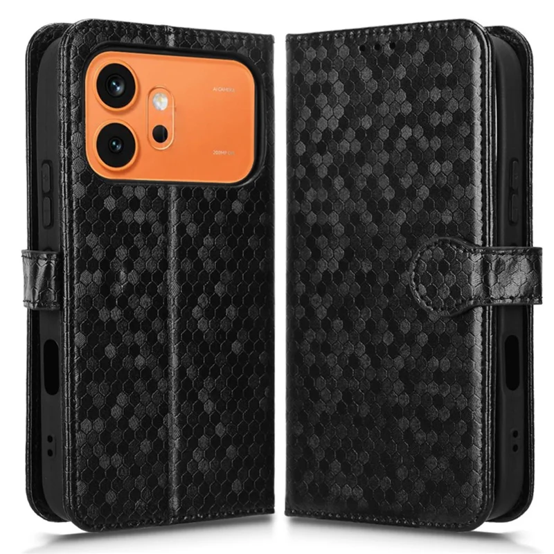 Чехол-кошелек для Honor 600 5G / 600 Pro 5G с узором из точек, чехол из искусственной кожи PU с напечатанным рисунком и ремешком на запястье — черный