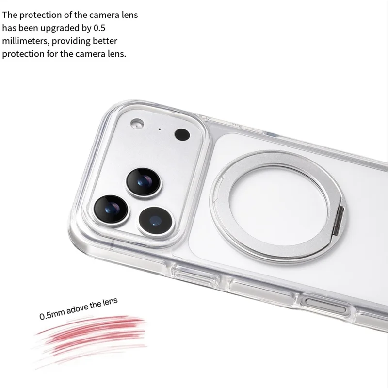 For iPhone 17 Pro Magnetic Phone Case with 360° Rotating Ring Kickstand PC TPU Hybrid Shockproof Cover - White
