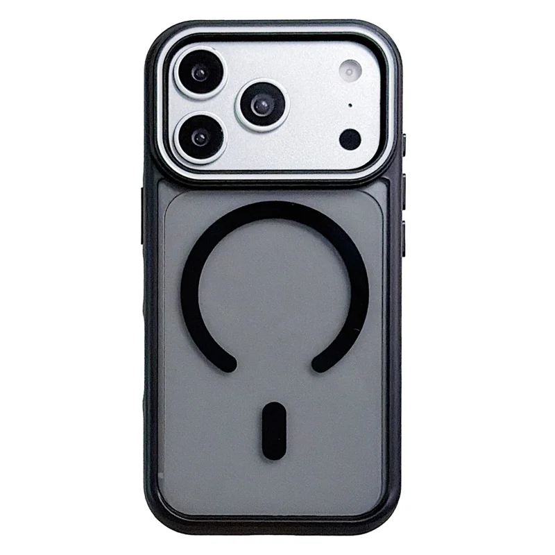 For iPhone 17 Pro Max Case Compatible with MagSafe Lens Frame Stripe PC + TPU Phone Cover - Black