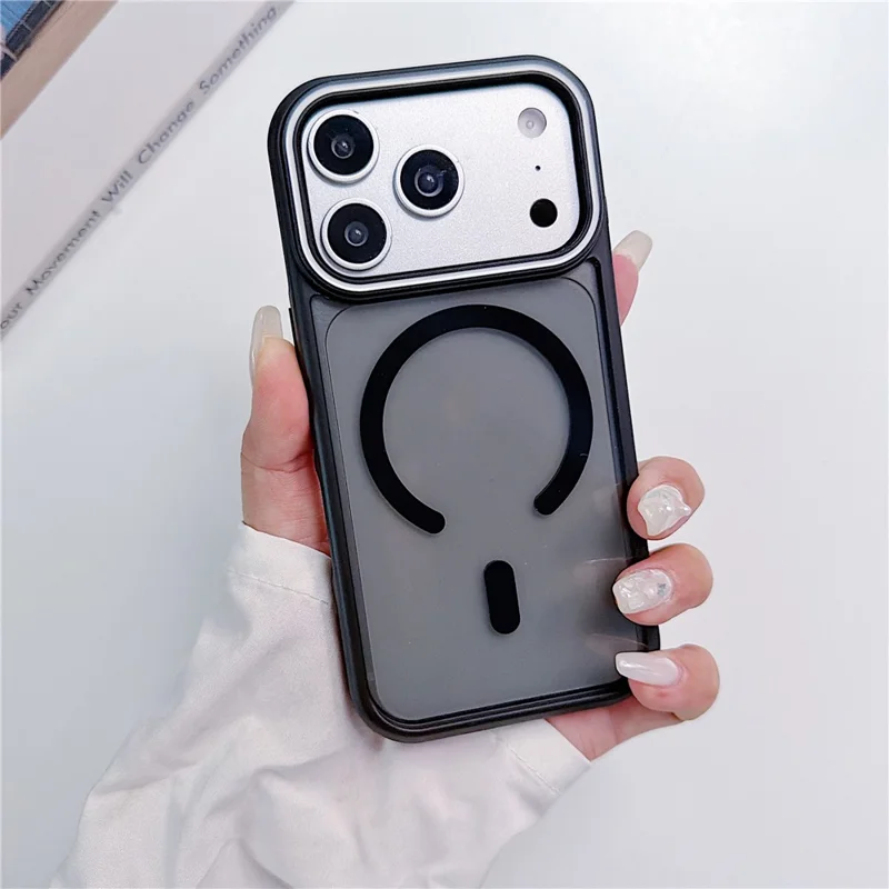 For iPhone 17 Pro Max Case Compatible with MagSafe Lens Frame Stripe PC + TPU Phone Cover - Black