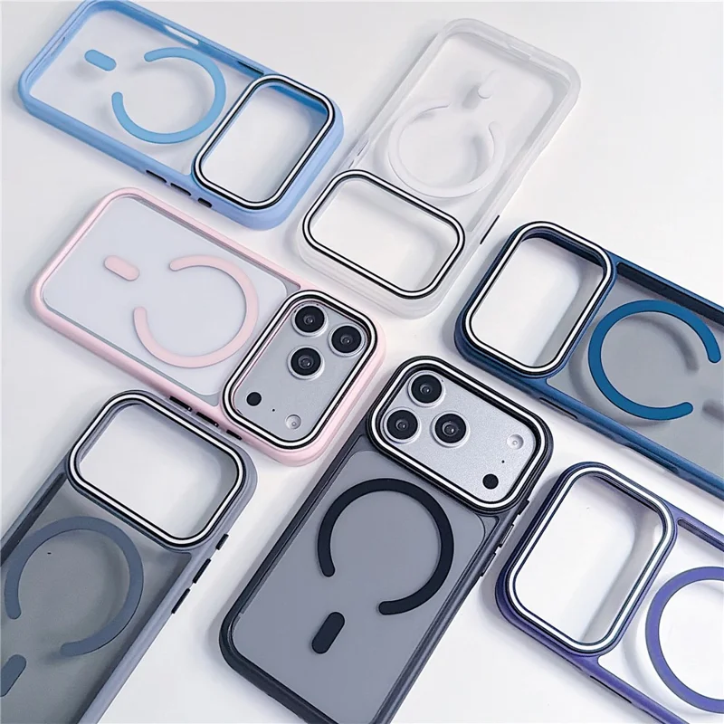 For iPhone 17 Pro Max Case Compatible with MagSafe Lens Frame Stripe PC + TPU Phone Cover - Black