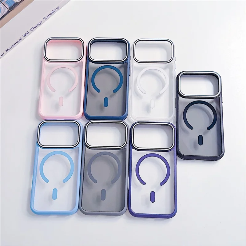 For iPhone 17 Pro Max Case Compatible with MagSafe Lens Frame Stripe PC + TPU Phone Cover - Black