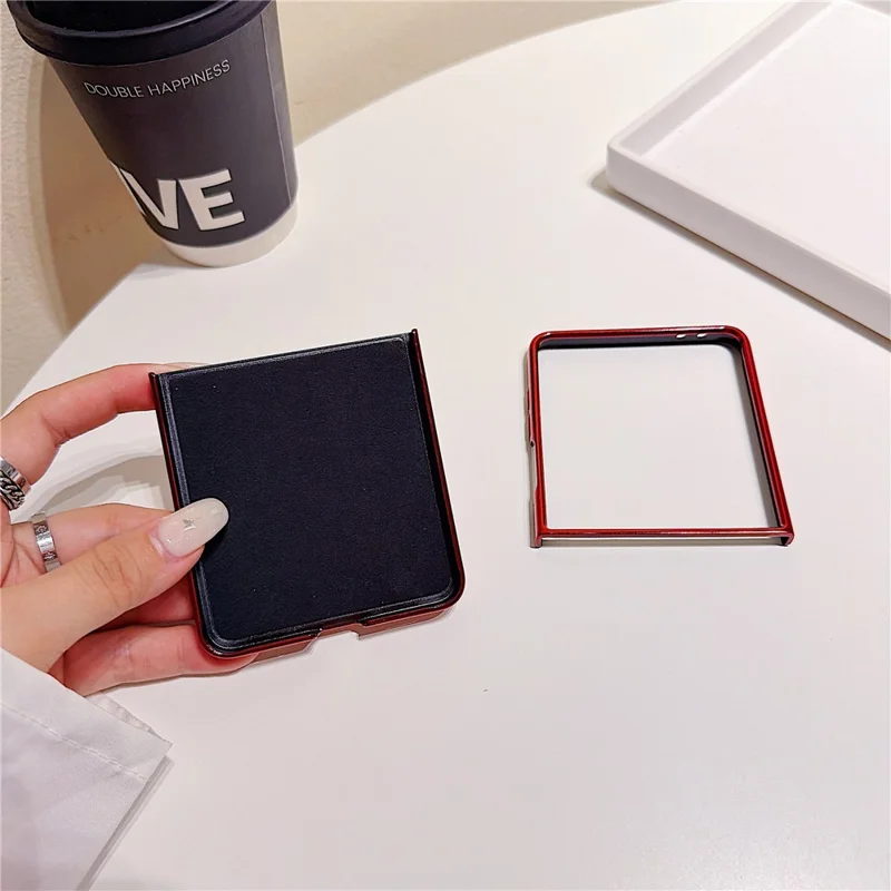 For Samsung Galaxy Z Flip7 5G Foldable Case Glitter Heart Mirror Electroplated Cover with Diamond Lanyard - Red