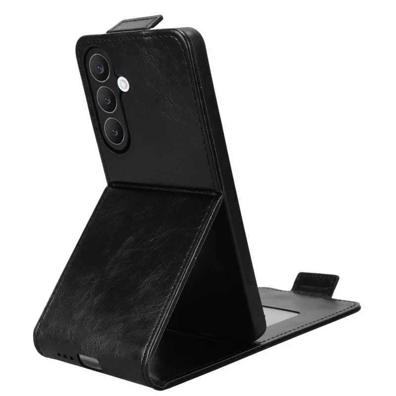 For Samsung Galaxy S26+ Stand Case Magnetic Clasp Vertical Flip Leather Phone Cover with Card Holder - Black