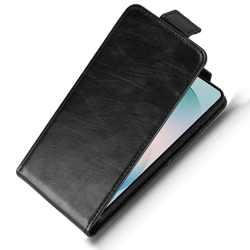 For Samsung Galaxy S26+ Stand Case Magnetic Clasp Vertical Flip Leather Phone Cover with Card Holder - Black