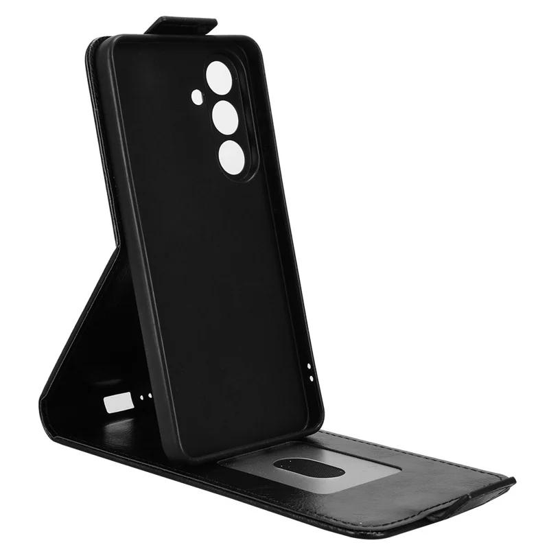 For Samsung Galaxy S26 Stand Case Magnetic Clasp Vertical Flip Leather Phone Cover with Card Holder - Black