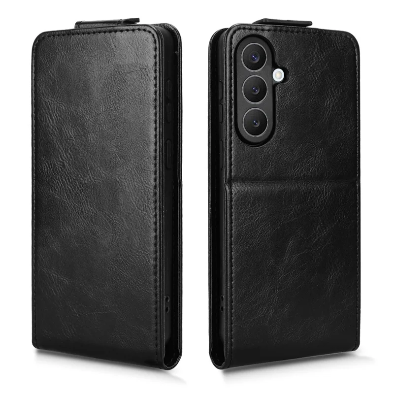 For Samsung Galaxy S26 Stand Case Magnetic Clasp Vertical Flip Leather Phone Cover with Card Holder - Black