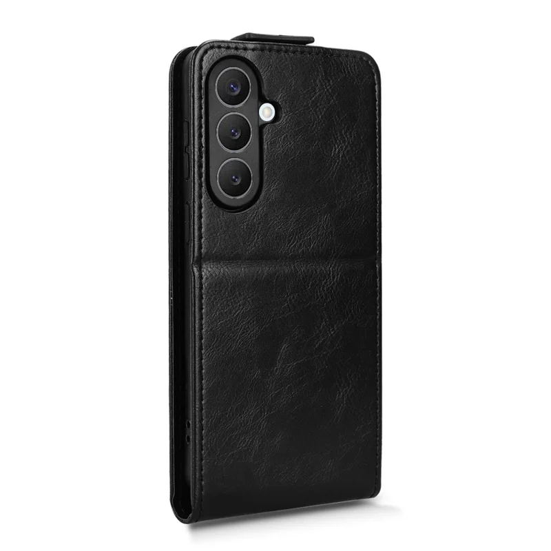 For Samsung Galaxy S26 Stand Case Magnetic Clasp Vertical Flip Leather Phone Cover with Card Holder - Black