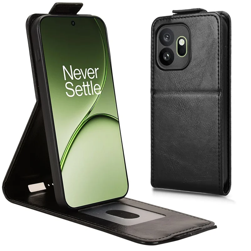 For OnePlus 15T 5G Stand Case Magnetic Clasp Vertical Flip Leather Phone Cover with Card Holder - Black