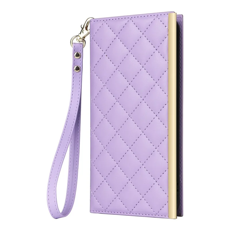 For Samsung Galaxy S26 Case Suction Cup PU Leather Wallet Phone Cover with Straps - Purple