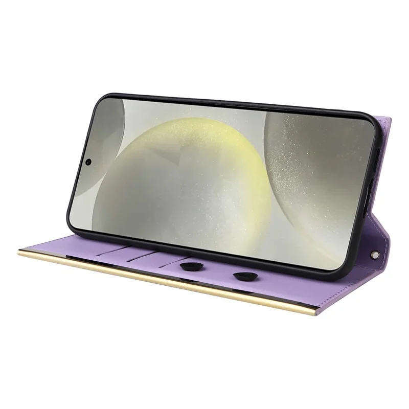 For Samsung Galaxy S26+ Case Suction Cup PU Leather Wallet Phone Cover with Straps - Purple