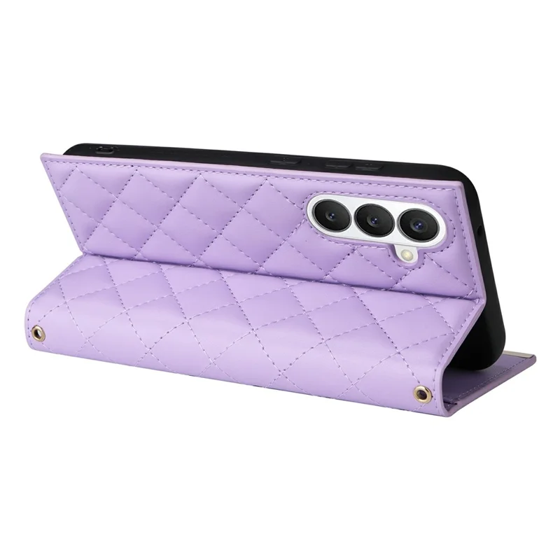 For Samsung Galaxy S26+ Case Suction Cup PU Leather Wallet Phone Cover with Straps - Purple