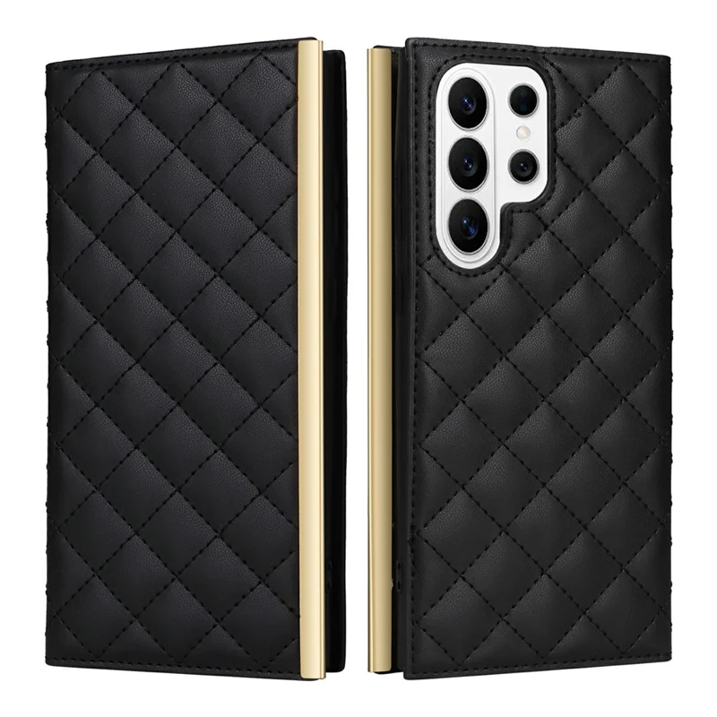 For Samsung Galaxy S26 Ultra Case Suction Cup PU Leather Wallet Phone Cover with Straps - Black