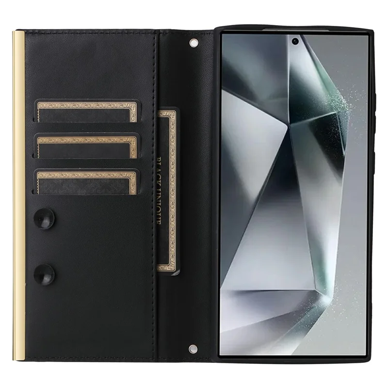 For Samsung Galaxy S26 Ultra Case Suction Cup PU Leather Wallet Phone Cover with Straps - Black