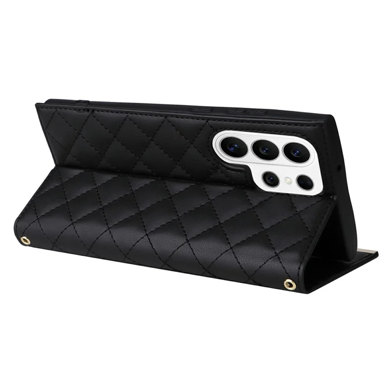 For Samsung Galaxy S26 Ultra Case Suction Cup PU Leather Wallet Phone Cover with Straps - Black