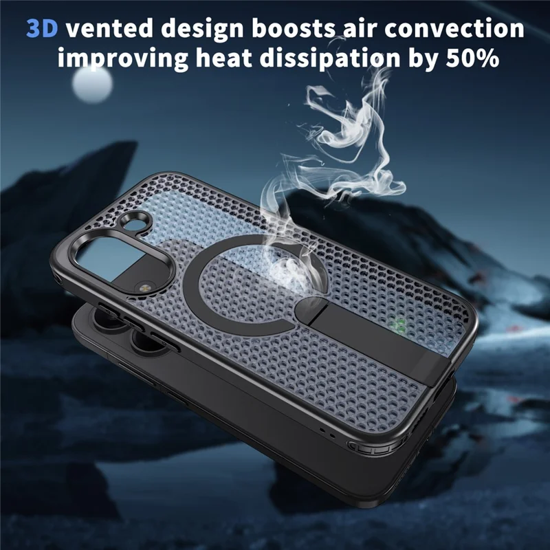 Magnetic Case for Xiaomi Poco X8 Pro 5G  /  Redmi Turbo 5 5G Kickstand Grid Texture TPU PC Phone Back Cover - Black
