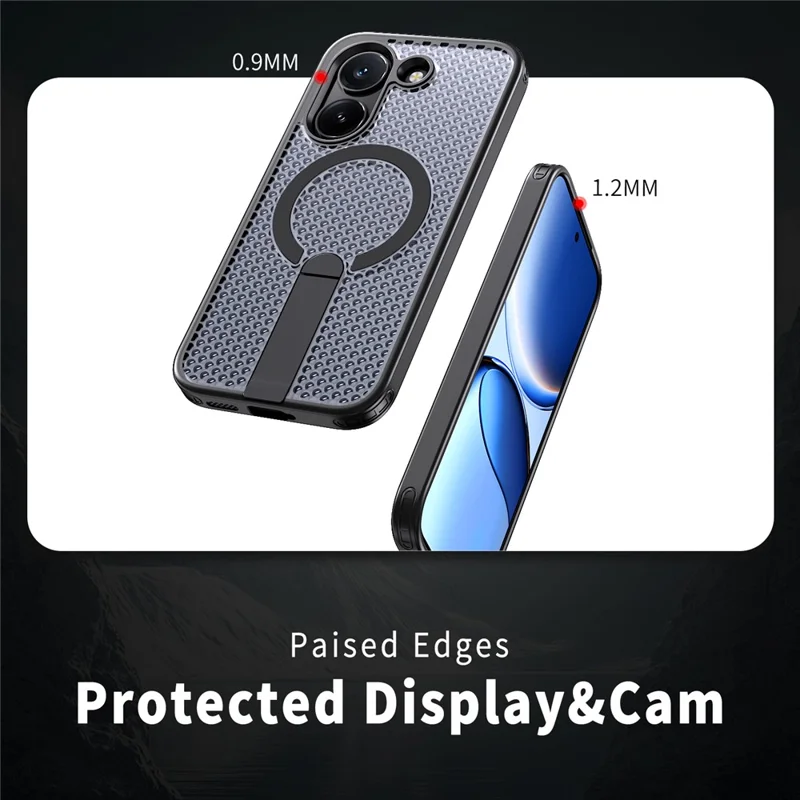 Magnetic Case for Xiaomi Poco X8 Pro 5G  /  Redmi Turbo 5 5G Kickstand Grid Texture TPU PC Phone Back Cover - Black