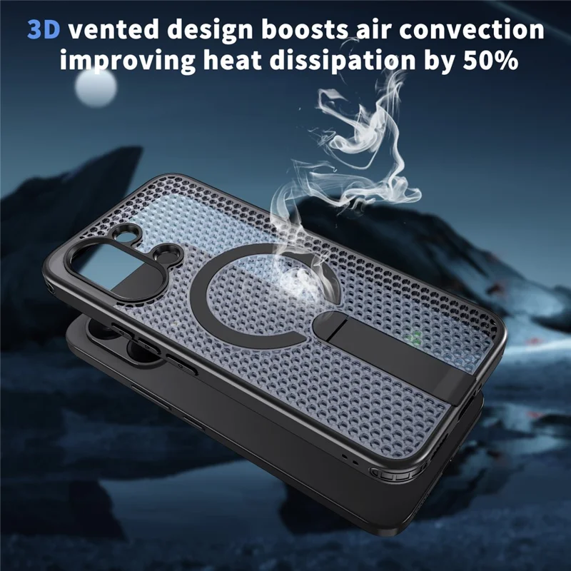 Magnetic Case for Xiaomi Redmi Turbo 5 Max 5G  /  Poco X8 Pro Max 5G Kickstand Grid Texture TPU PC Phone Back Cover - Black