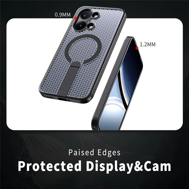 Magnetic Case for Xiaomi Redmi Turbo 5 Max 5G  /  Poco X8 Pro Max 5G Kickstand Grid Texture TPU PC Phone Back Cover - Black
