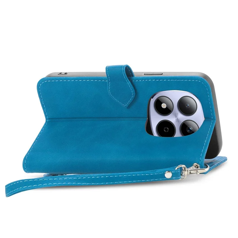 For Xiaomi Redmi Note 15 Pro 4G (Global) Zipper Wallet Case with Strap Flower Imprint PU Leather Phone Cover - Blue