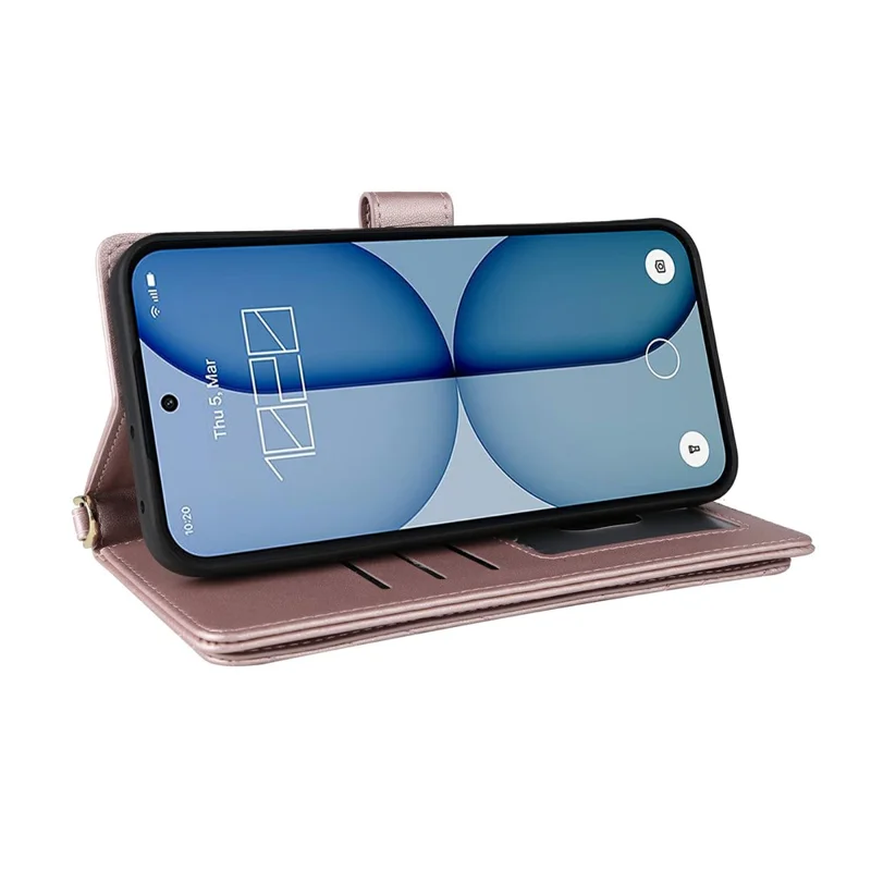 Funda de cuero para Nothing Phone (4a) con soporte, billetera y correa de hombro / muñeca - Rosa