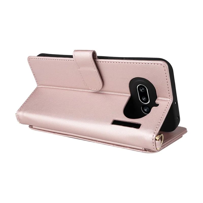 Funda de cuero para Nothing Phone (4a) con soporte, billetera y correa de hombro / muñeca - Rosa