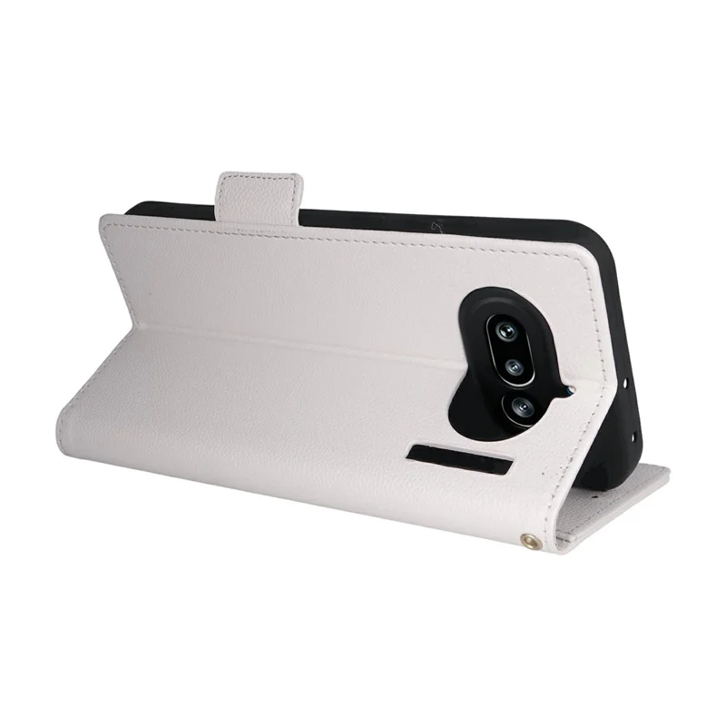 Funda de cuero con textura de litchi para teléfono Nothing Phone (4a), con función de cartera y correa de muñeca - Blanco