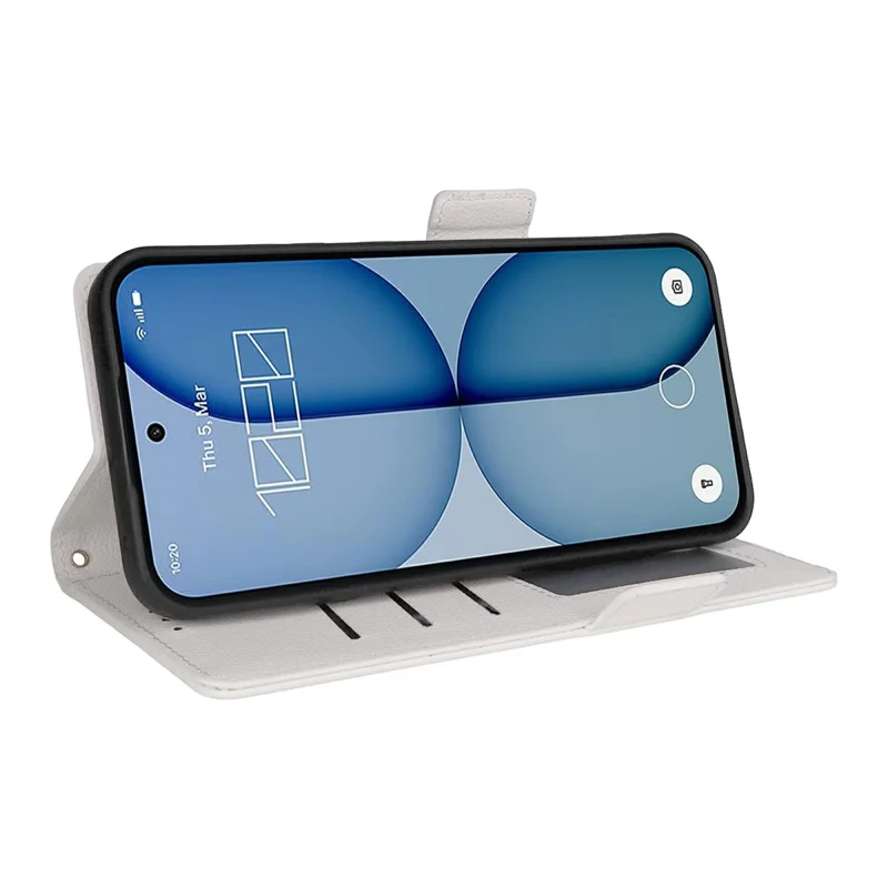 Funda de cuero con textura de litchi para teléfono Nothing Phone (4a), con función de cartera y correa de muñeca - Blanco