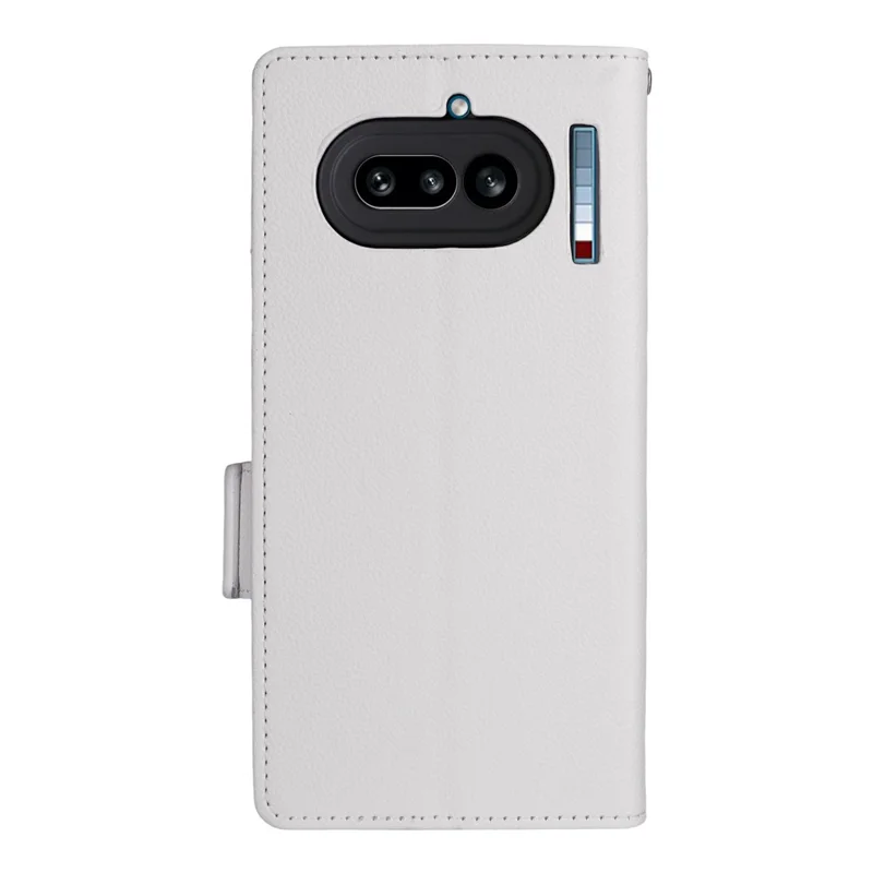 Funda de cuero con textura de litchi para teléfono Nothing Phone (4a), con función de cartera y correa de muñeca - Blanco