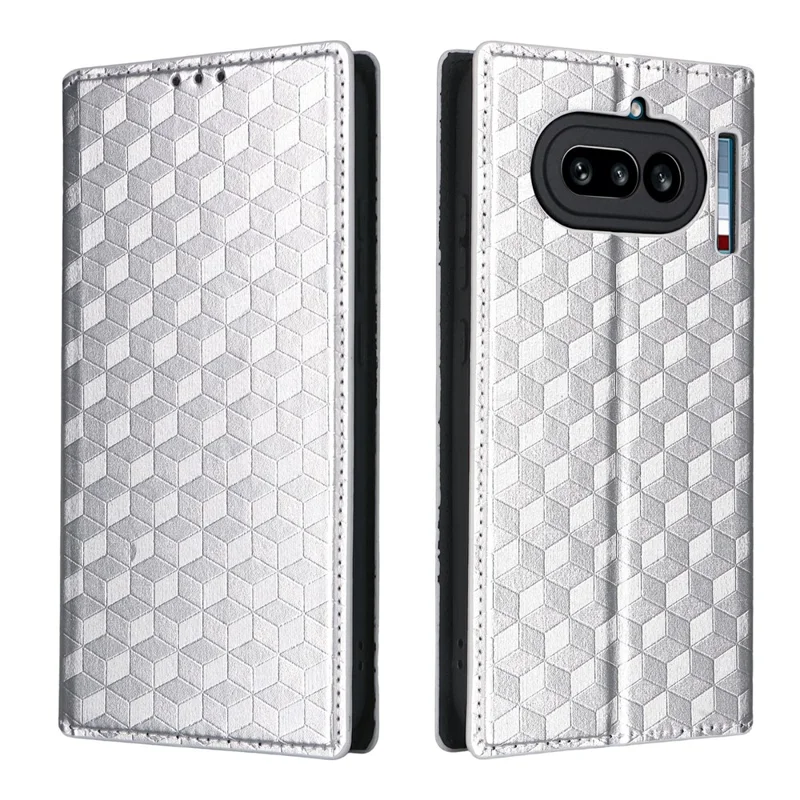 Capa Carteira para Nothing Phone (4a) Lite 5G em Couro PU com Impressão de Losango - Prateada