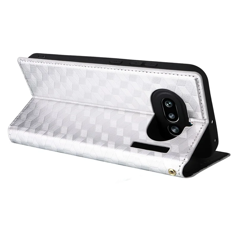 Capa Carteira para Nothing Phone (4a) Lite 5G em Couro PU com Impressão de Losango - Prateada