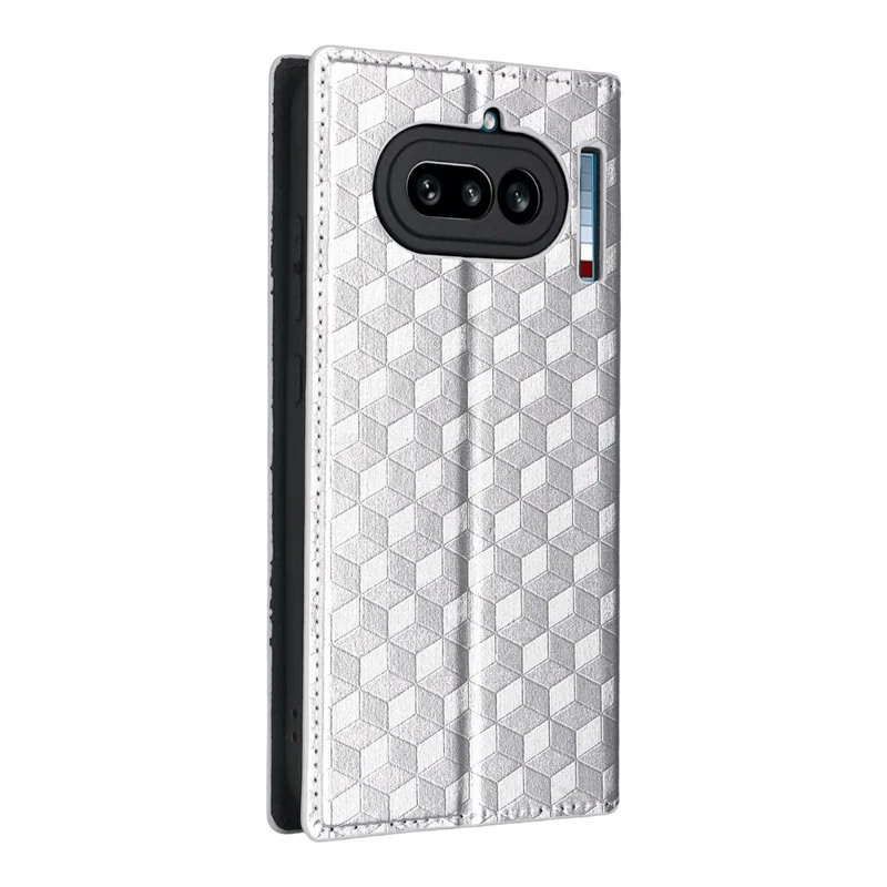Capa Carteira para Nothing Phone (4a) Lite 5G em Couro PU com Impressão de Losango - Prateada