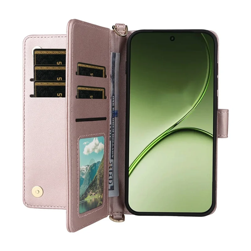 Capa de Couro para OnePlus 15T 5G com Suporte, Carteira e Alça de Ombro / Pulsso - Rosa