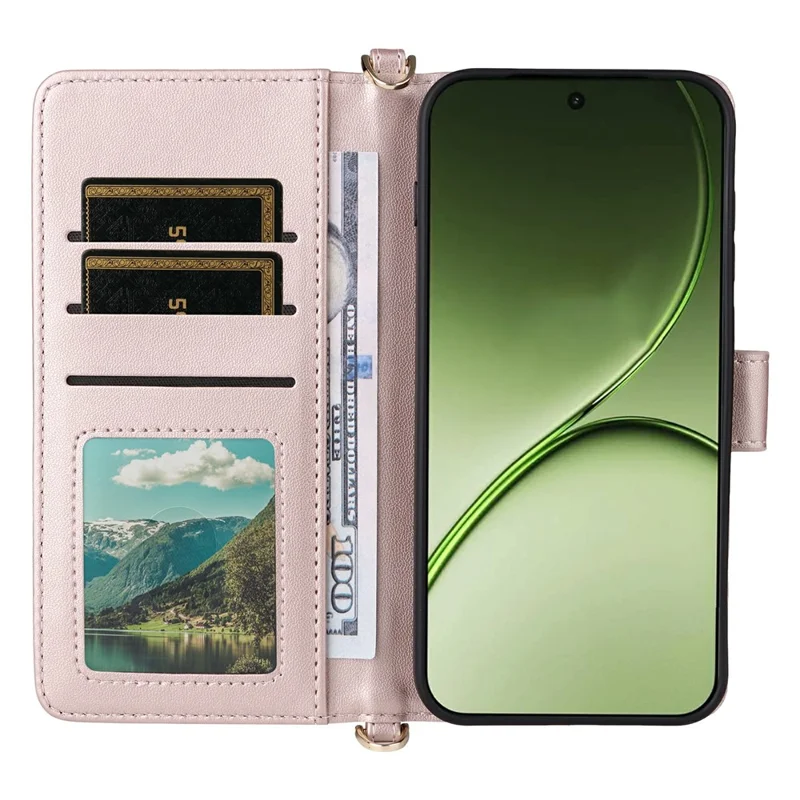 Capa de Couro para OnePlus 15T 5G com Suporte, Carteira e Alça de Ombro / Pulsso - Rosa