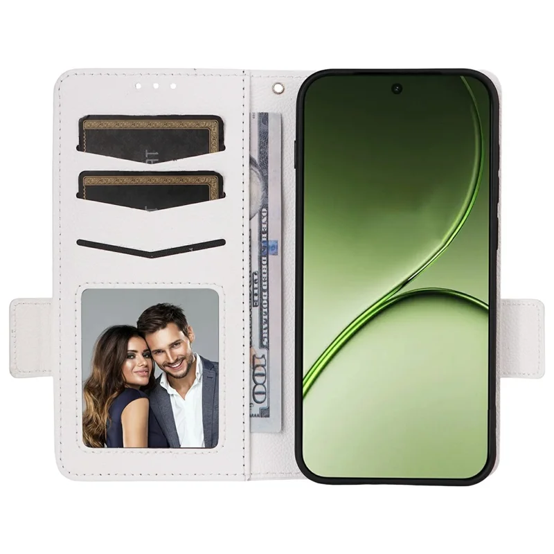 Capa para OnePlus 15T 5G, Capa Carteira em Couro com Textura de Litchi e Alça de Pulso - Branco