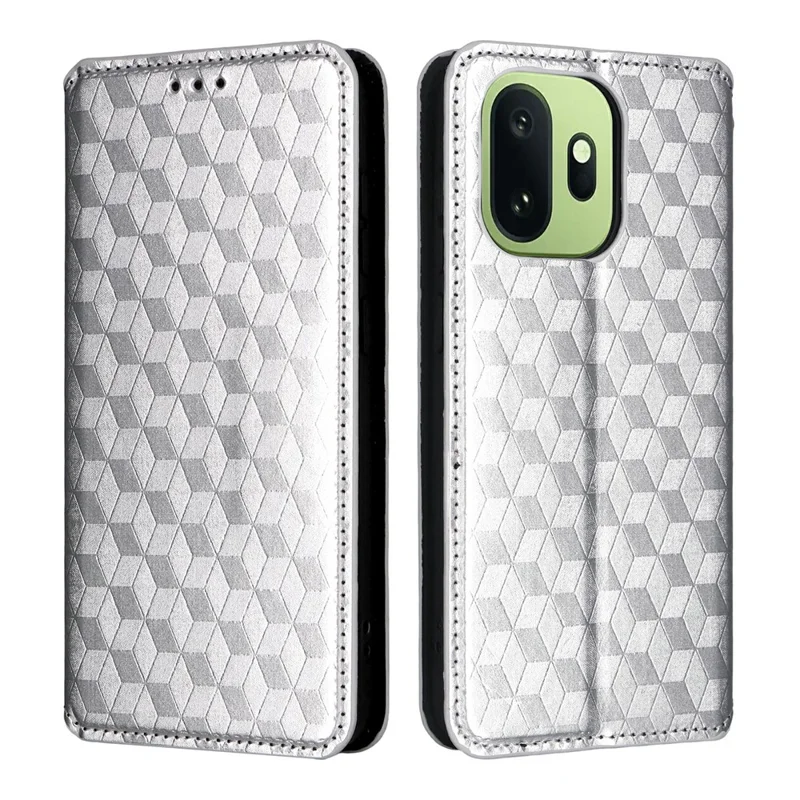 Capa Carteira para OnePlus 15T 5G, Capa de Telemóvel em Pele PU com Impressão de Losango - Prateada