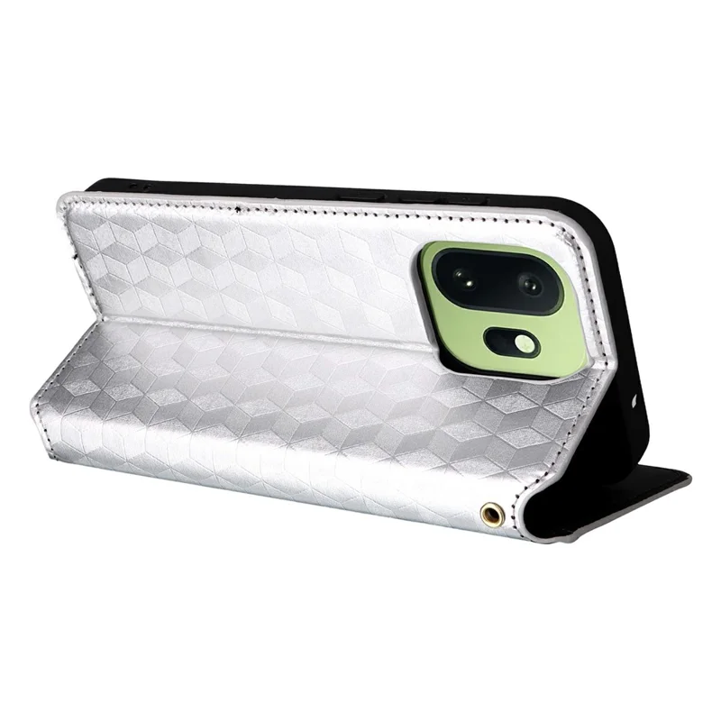 Capa Carteira para OnePlus 15T 5G, Capa de Telemóvel em Pele PU com Impressão de Losango - Prateada