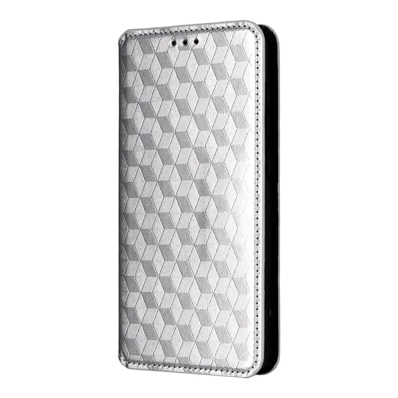 Capa Carteira para OnePlus 15T 5G, Capa de Telemóvel em Pele PU com Impressão de Losango - Prateada