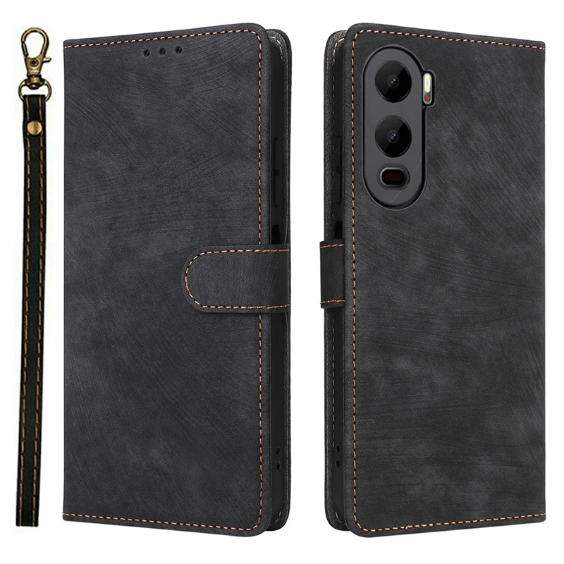 For itel City 200 Case Wallet RFID Blocking PU Leather Phone Cover Stand with Strap - Black