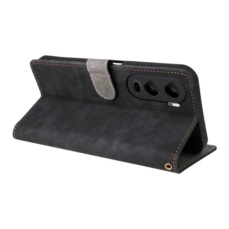 For itel City 200 Case Wallet RFID Blocking PU Leather Phone Cover Stand with Strap - Black