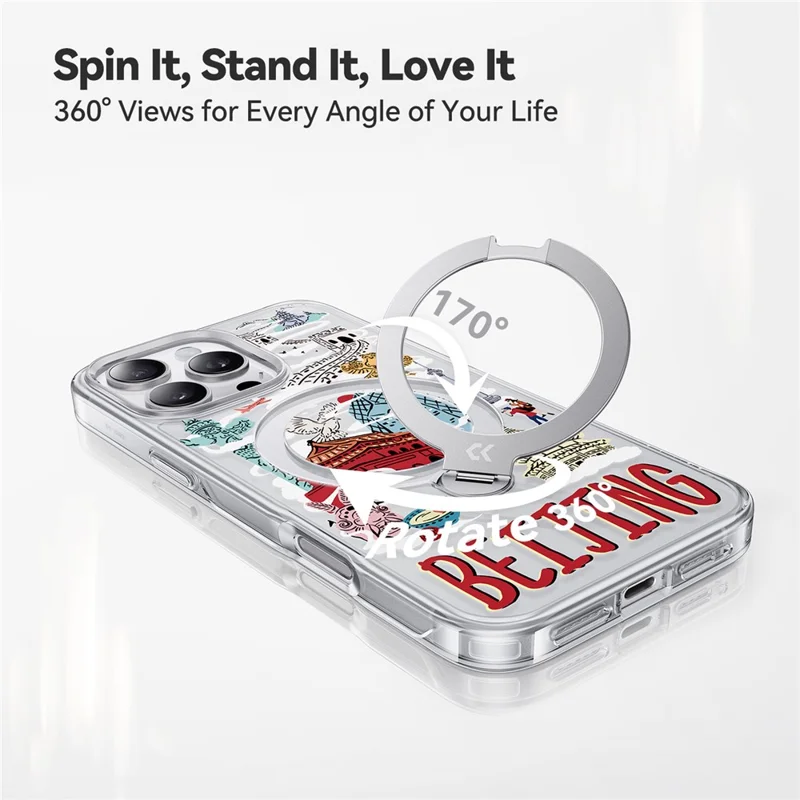 CASEKOO for iPhone 16 Pro Max Magnetic Case UV Pattern Printing Rotating Kickstand PC + TPU Phone Cover - Beijing