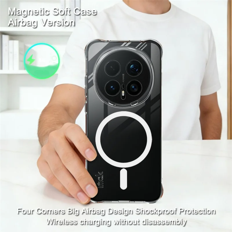 IMAK for Honor Magic8 Pro 5G Magnetic Case Airbag Shockproof Protection TPU Phone Cover - Transparent