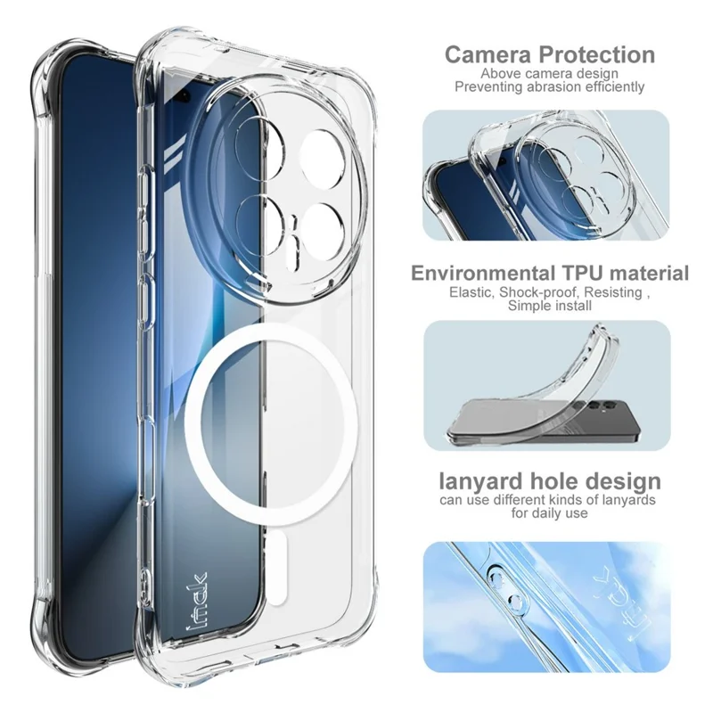 IMAK for Honor Magic8 Pro 5G Magnetic Case Airbag Shockproof Protection TPU Phone Cover - Transparent
