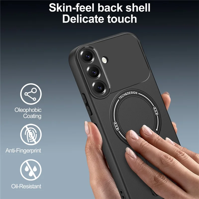 For Samsung Galaxy A37 5G Case Skin Touch Kickstand PC + TPU Phone Cover Support Magnetic Car Mount - Black