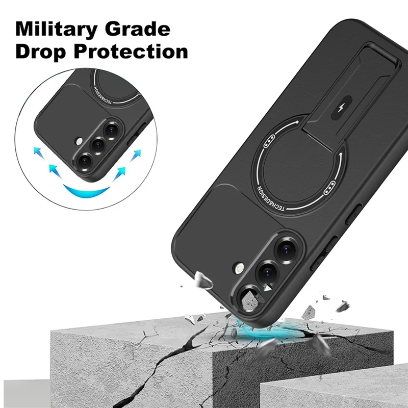 For Samsung Galaxy A37 5G Case Skin Touch Kickstand PC + TPU Phone Cover Support Magnetic Car Mount - Black