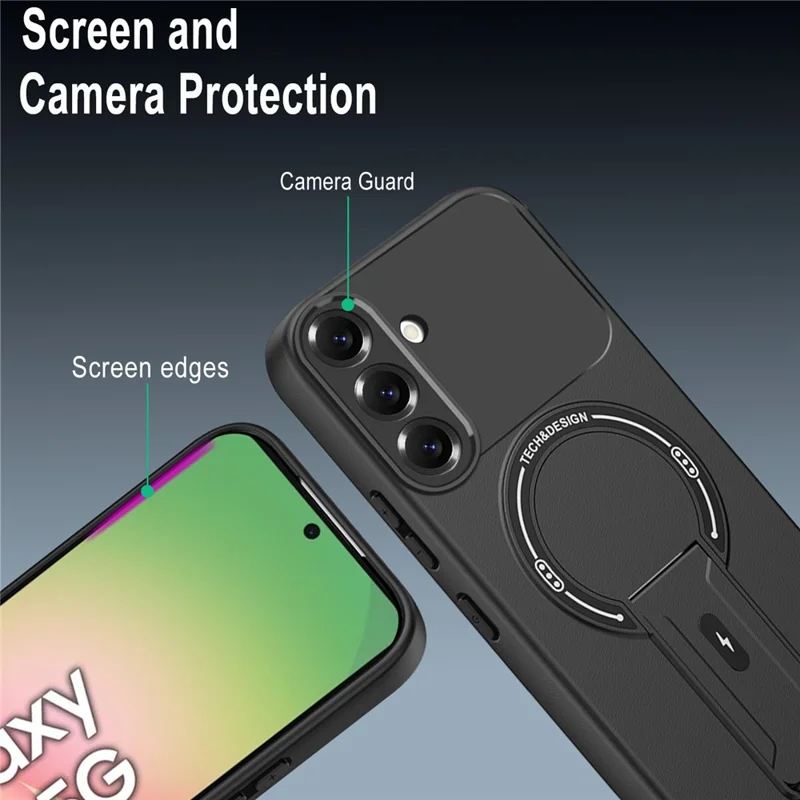 For Samsung Galaxy A37 5G Case Skin Touch Kickstand PC + TPU Phone Cover Support Magnetic Car Mount - Black